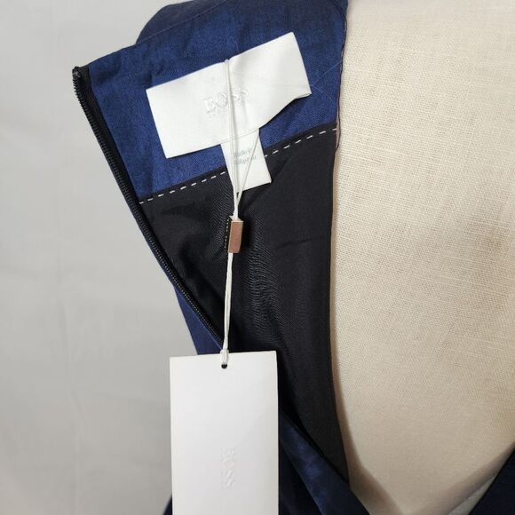 NWT BOSS Hugo Boss Womens Blue Delura Sleeveless V-Neck Shift Dress Sz 10 - Picture 12 of 16